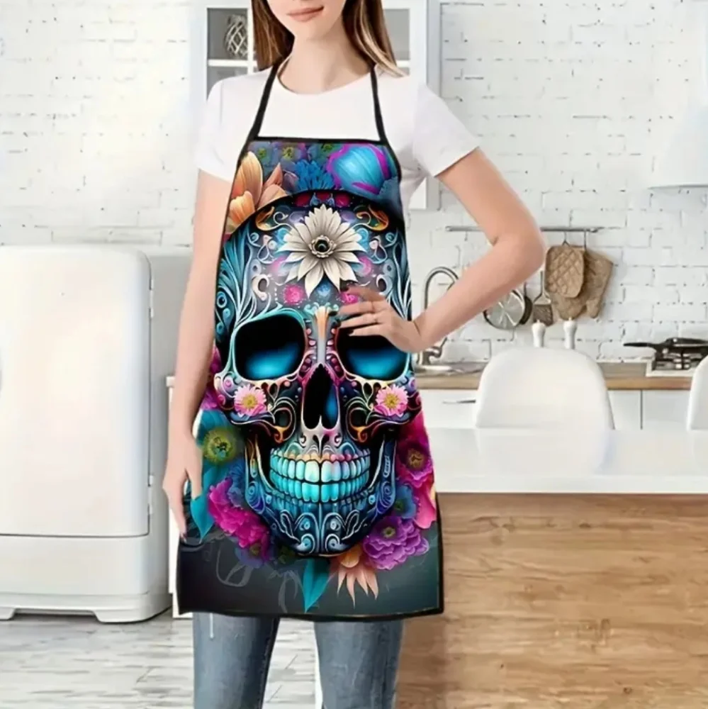Flowers Skull Apron, Grill Cookout
